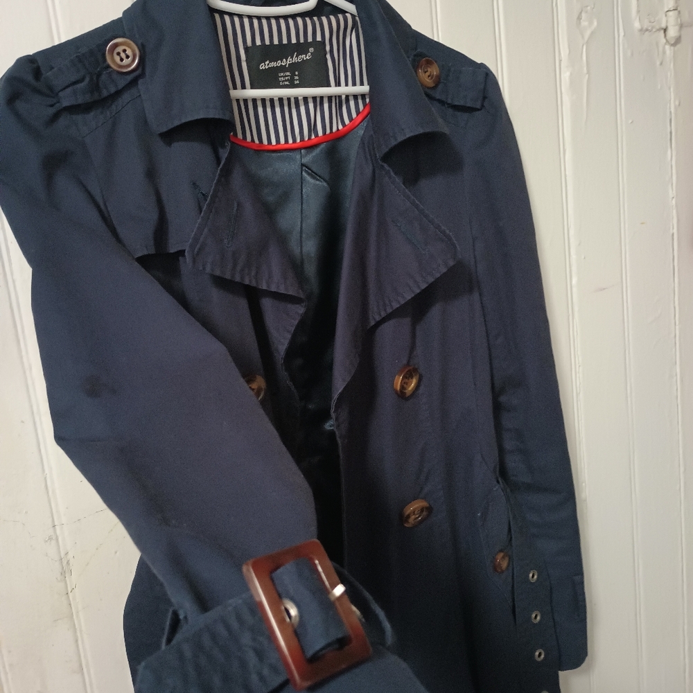 🌟Atmosphere Navy Blue Trench Coat Size S🌟 - Picture 3 of 16